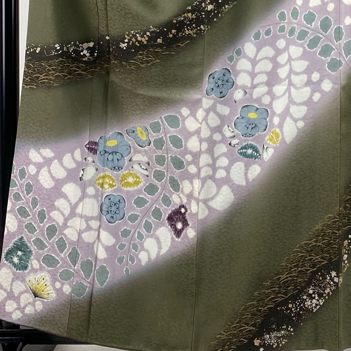 訪問着 身丈159cm 裄丈64cm M 袷 伊と幸 辻が花柄 芝 金銀彩 茶緑色 正絹