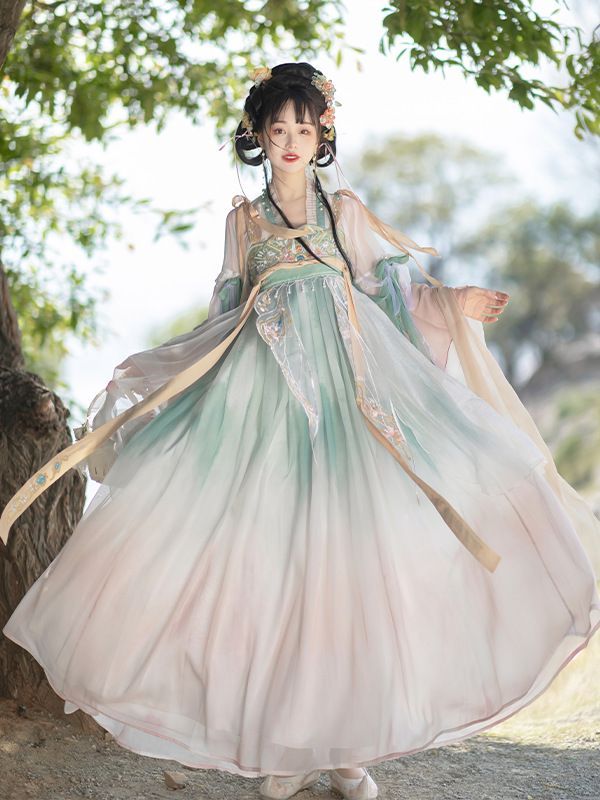 漢服 仙女風 トップス ロングドレス ショール 長リボンx2 コスプレセット 漢服 仙女風 トップス ロングドレス ショール 長リボンx2