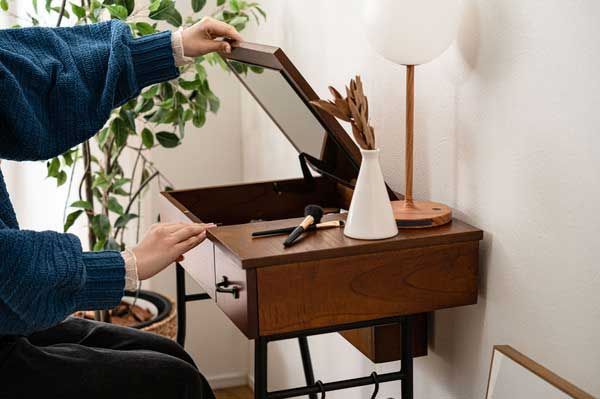 のドレッサー＆スツールセット 開閉式ミラー