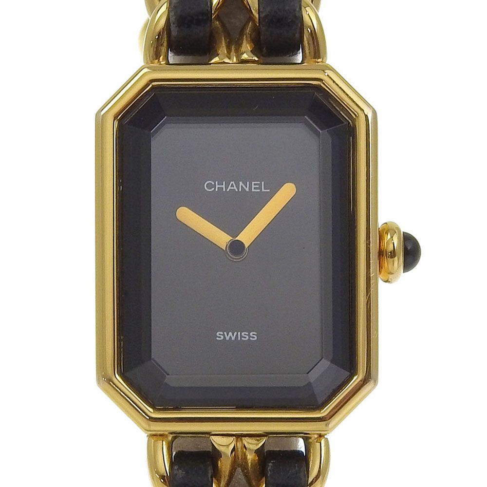 CHANEL シャネル プルミエールL H0001 金メッキ×型押しレザー クオーツ アナログ表示 レディース 黒文字盤 腕時計