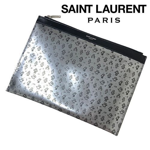 サンローランパリ タブレットケース フラットポーチ YSL シルバー