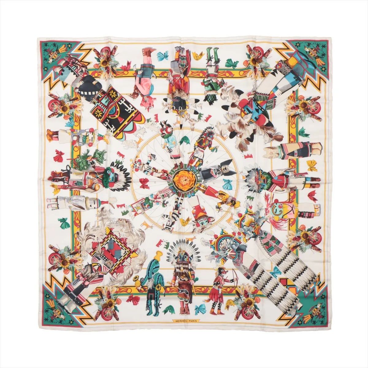 美品 エルメス タグ付 カレ 90 Kachinas カチナ ホピ族 民族 柄