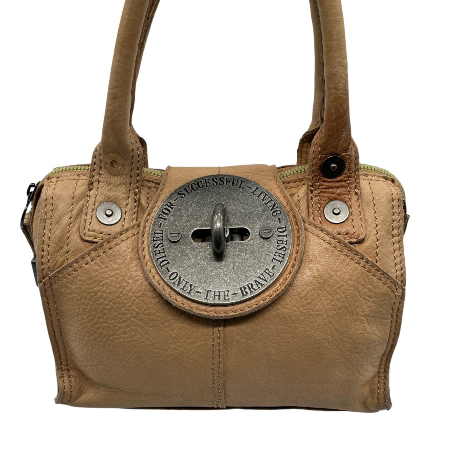 激レア⭐︎DIESEL LIQUID SPACE レザーバッグ Y2K DIESEL ハンドバッグ ターンロック レザー ベージュ y2k 1340
