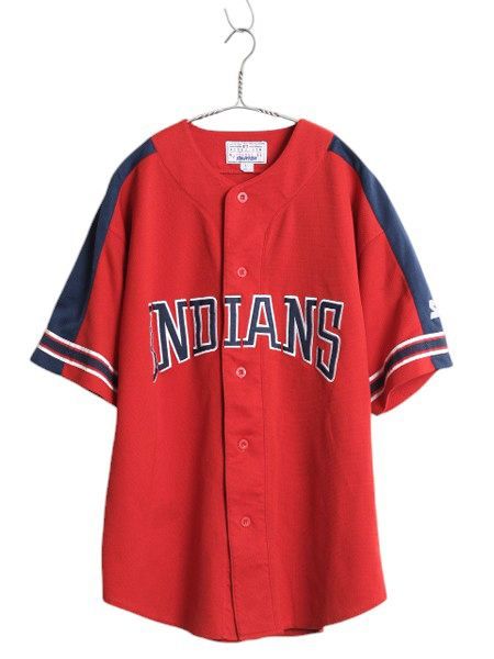 90s インディアンズ ベースボール シャツ メンズ L | MLB オフィシャル スターター 大リーグ ユニフォーム ゲームシャツ ジャージ