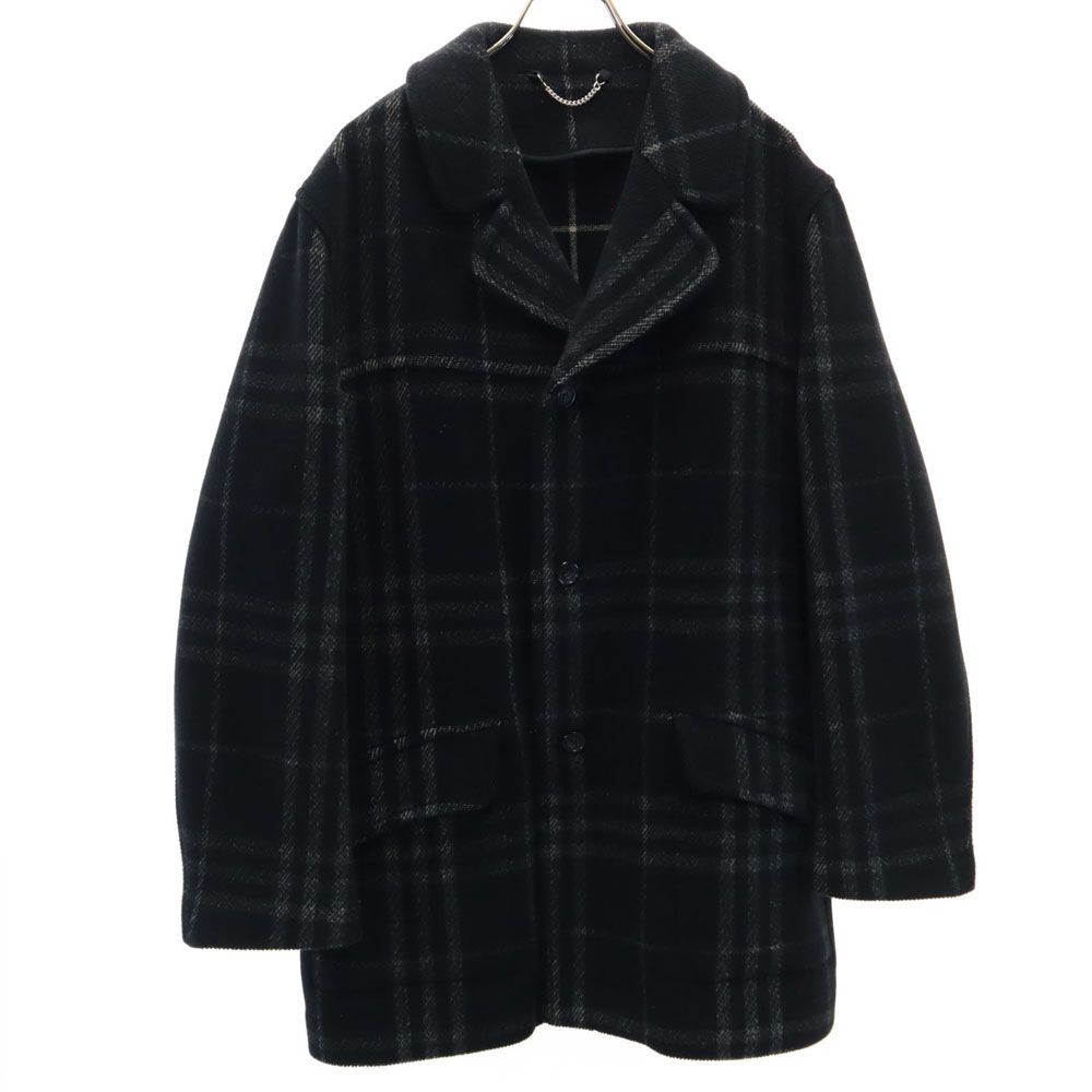 バーバリー 三陽商会 英国製 ウール チェック柄 コート 50 ブラック系