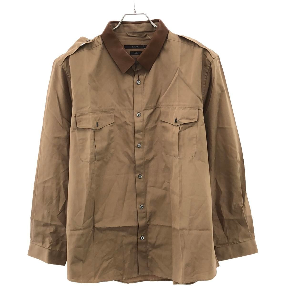 GUCCI グッチ 15SS レザーカラーサファリシャツ 363954 ブラウン 43 