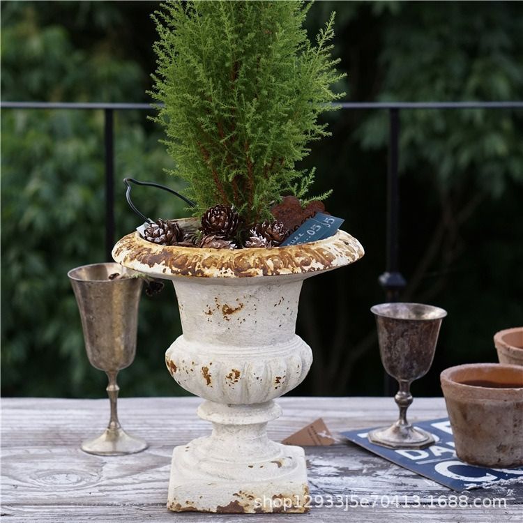 544】リメイク鉢☆デコパージュ三河焼素焼き植木鉢4.5号 底穴