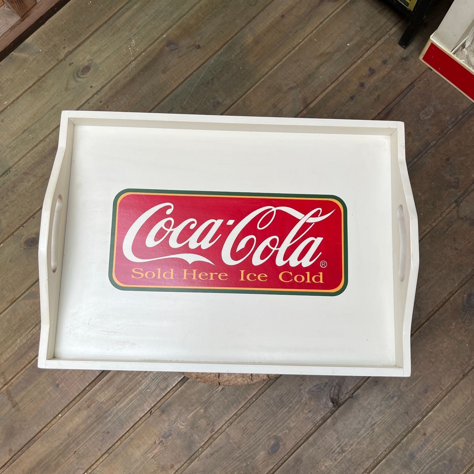 【ウッドトレイ/おぼん】ビンテージ　コカコーラ (Coca Cola)　ウッドトレイ　ライセンス商品　おしゃれ部屋　ディスプレイ