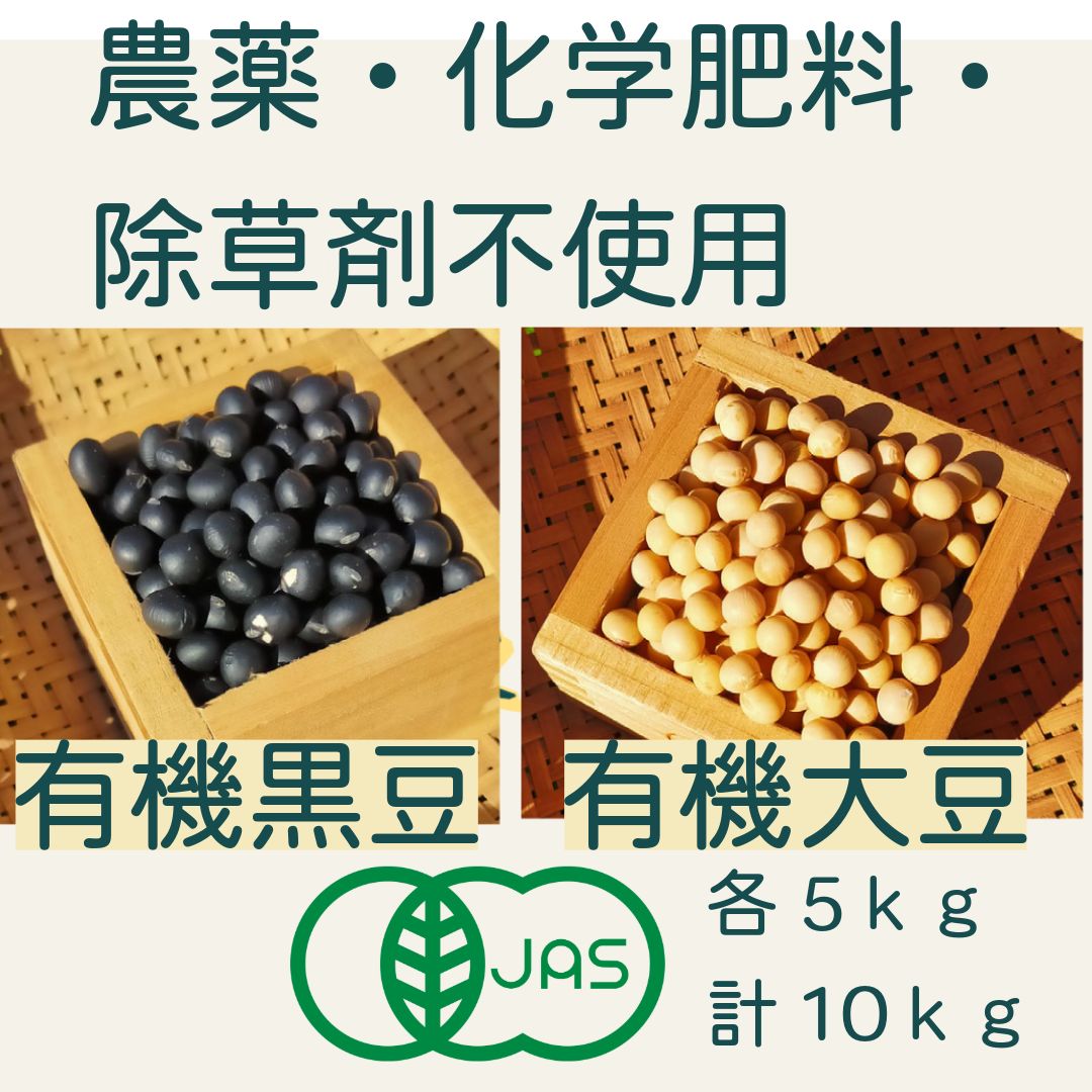 有機大豆・黒豆（各1kg×5袋・計10kg) 農薬・化学肥料・除草剤不使用 