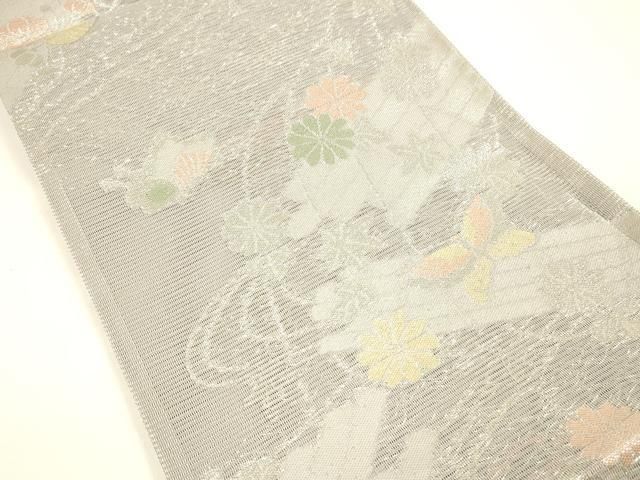 平和屋着物*夏物 六通柄 京袋帯 流水筏花蝶文 銀糸 正絹 DAAY8179cm