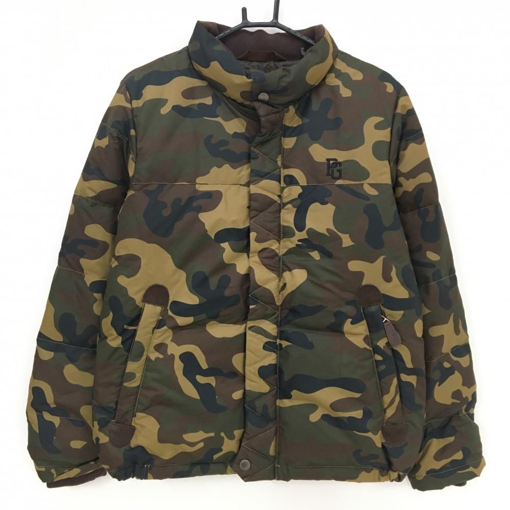 パーリーゲイツ ダウンジャケット ブラウン×ベージュ カモフラ柄 迷彩 エルボーパッチ メンズ 4 M ゴルフウェア PEARLY GATES