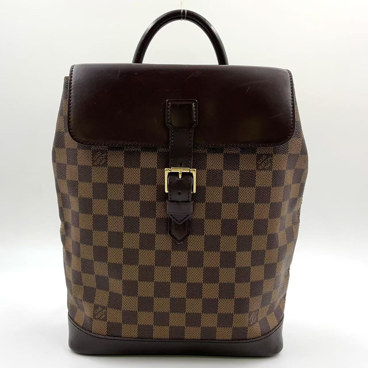LOUIS VUITTON ソーホー ダミエエベヌ ダミエエベヌ レザー×PVC ブラウン バックパック ゴールド N51132
