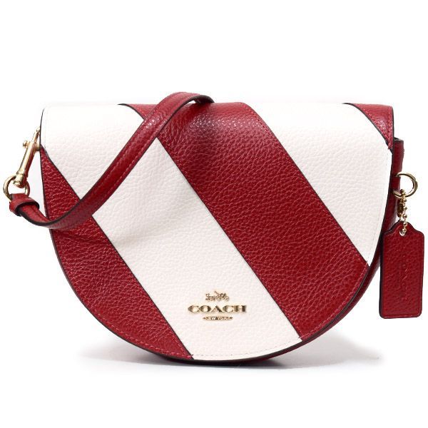 コーチ バッグ COACH ぺブルレザー エレン ストライプ クロスボディ 三日月 ハーフムーン 斜め掛け ショルダーバッグ レッド×チャーク  coach1429 パイクストリート メルカリShops店 メルカリ