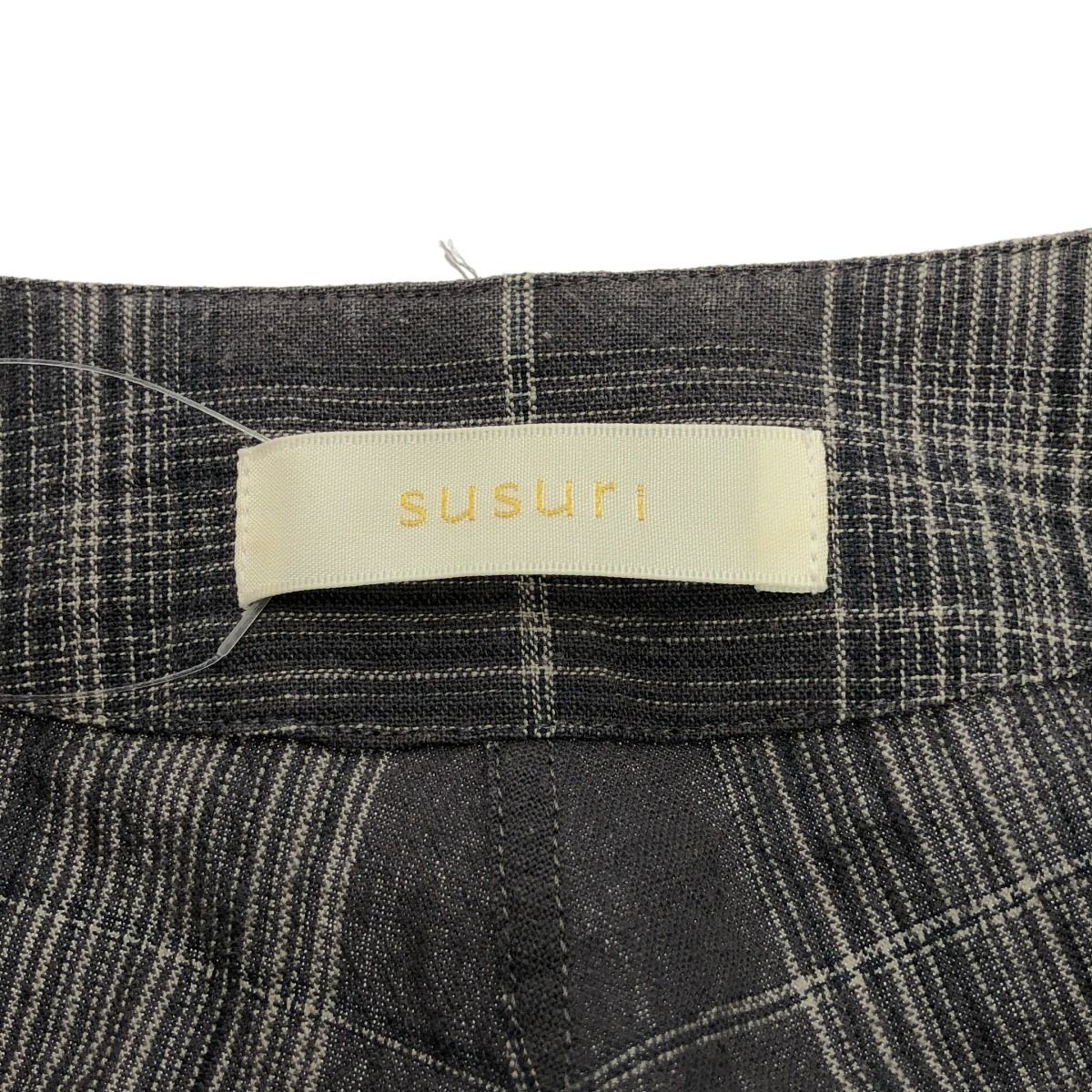 オファー susuri ススリ チェック柄ポポロワンピース チャコールグレー 