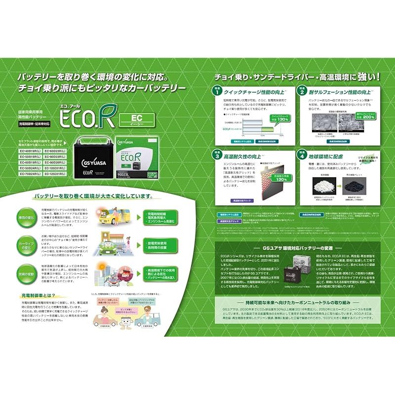GSユアサ ECO.R EC 90 D 23 L 国産車バッテリー 充電制御車対応 GS YUASA ジーエスユアサ モデル 0