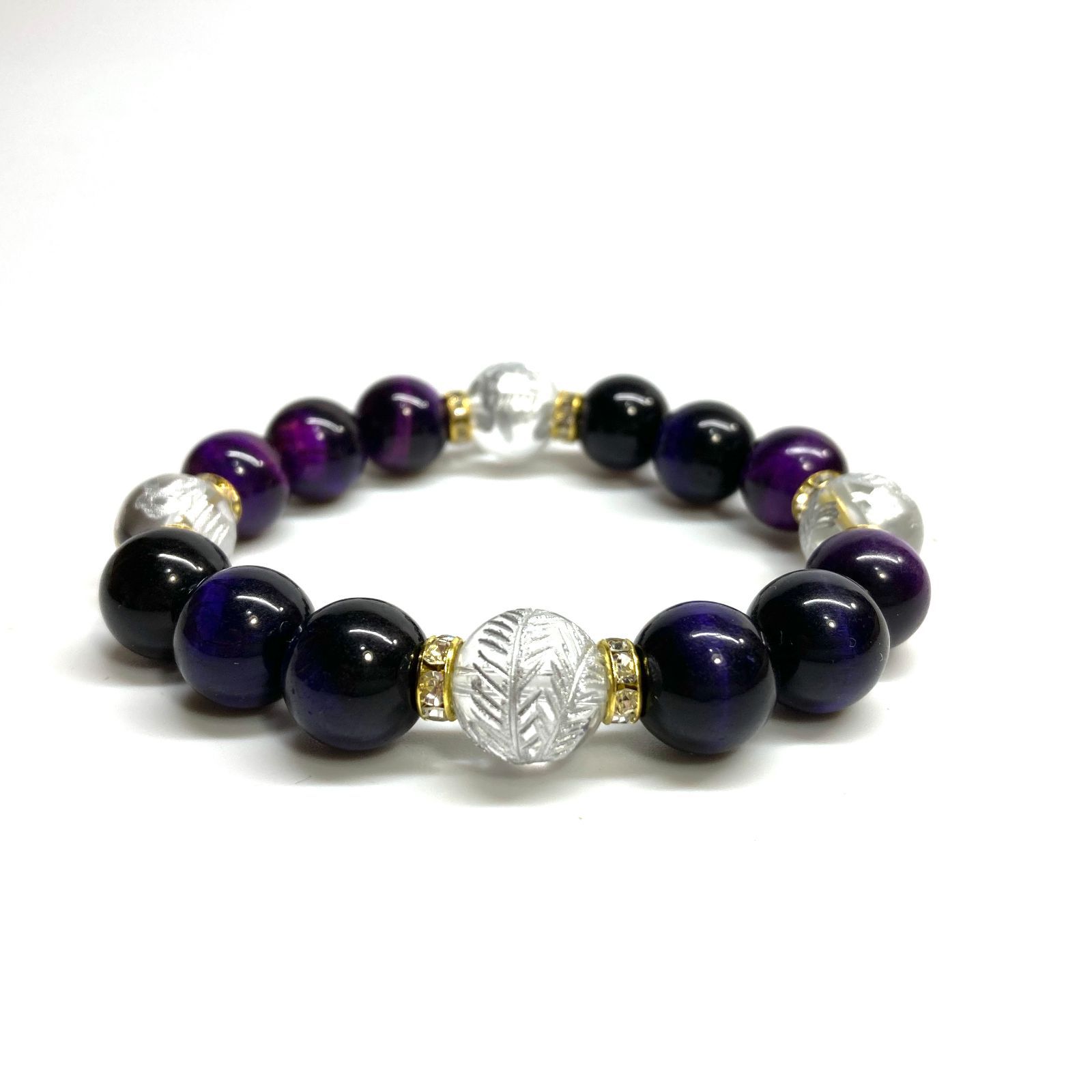 四神獣金彫水晶×パープルタイガーアイ 12mm パワーストーン