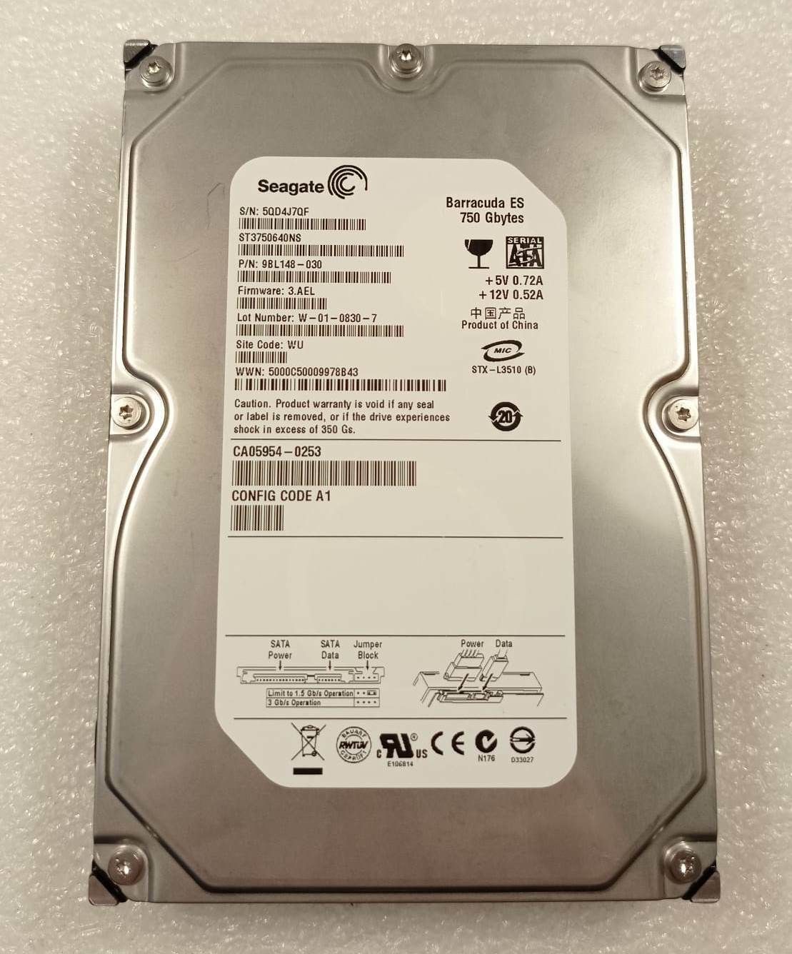 Seagate HDD ST3750640NS CA06600 9BL148-030 750GB 750GB ハードディスクドライブ SATA