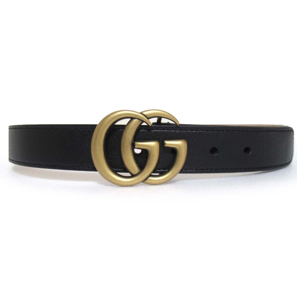 GUCCI グッチ チルドレンズ ダブルG マーモント ギボシタイプ レザーベルト 432707 キッズ Lサイズ ブラック×ゴールド金具 キッズ 古着