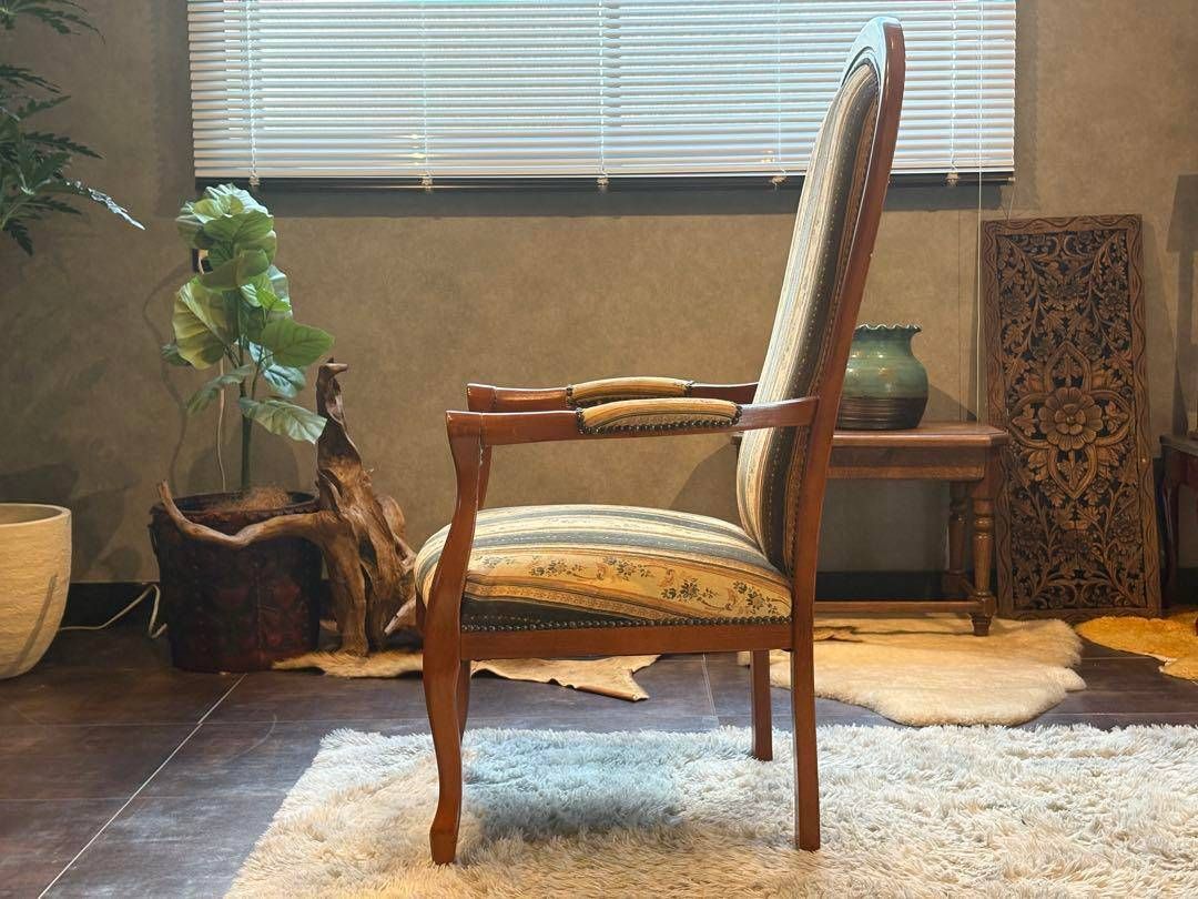 輸入家具　クラシック　ヨーロピアン　ストライプ　ハイバックチェア　アーム　SZ 輸入家具 クラシック ヨーロピアン ストライプ ハイバックチェア アーム SZ