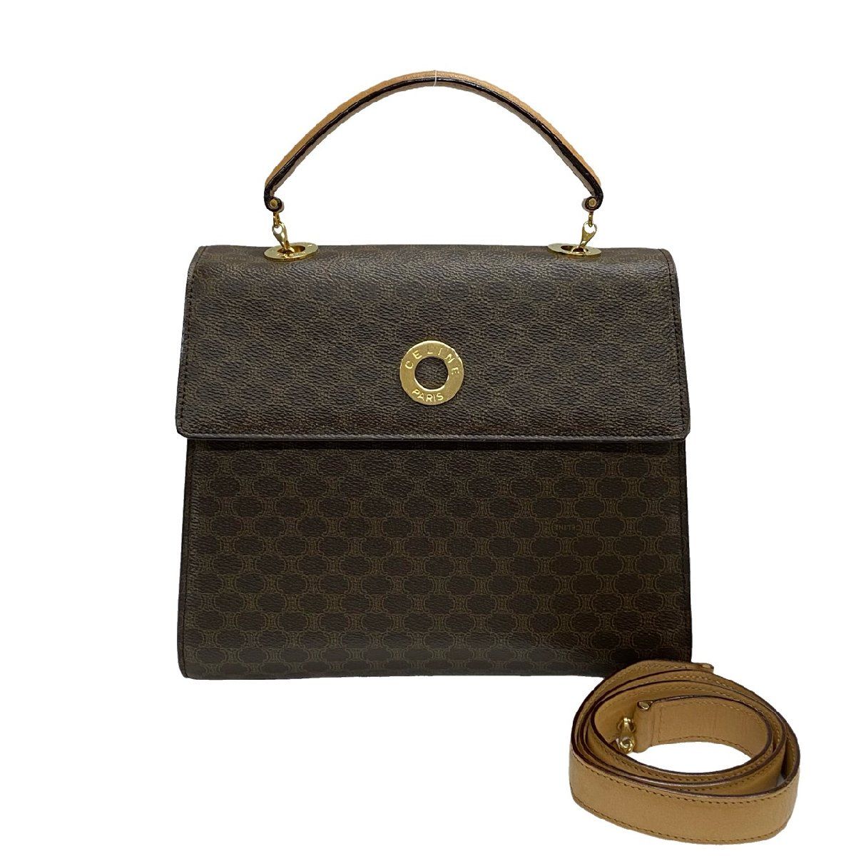 極 美品 CELINE セリーヌ マカダム ブラゾン サークルロゴ 金具 レザー 