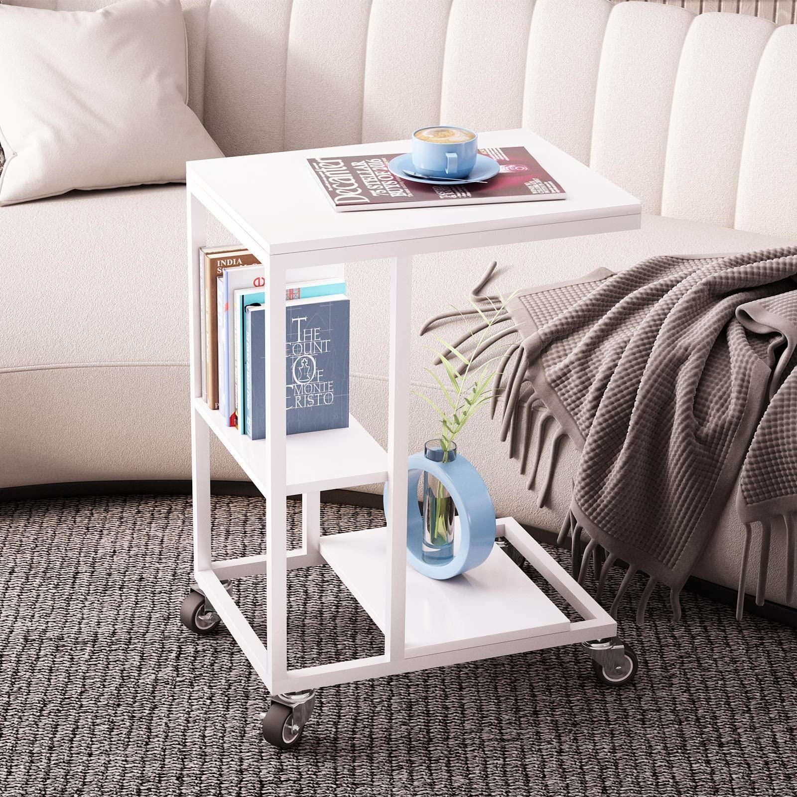 ZXD サイドテーブル キャスター付きコの字型デザイン ベッド