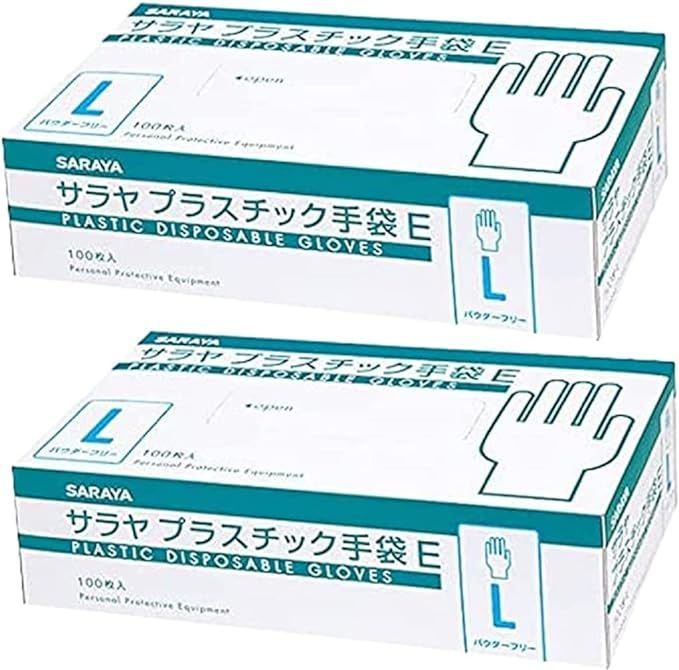 サラヤ 使い捨て手袋 プラスチック手袋E 粉なし Lサイズ 100枚入