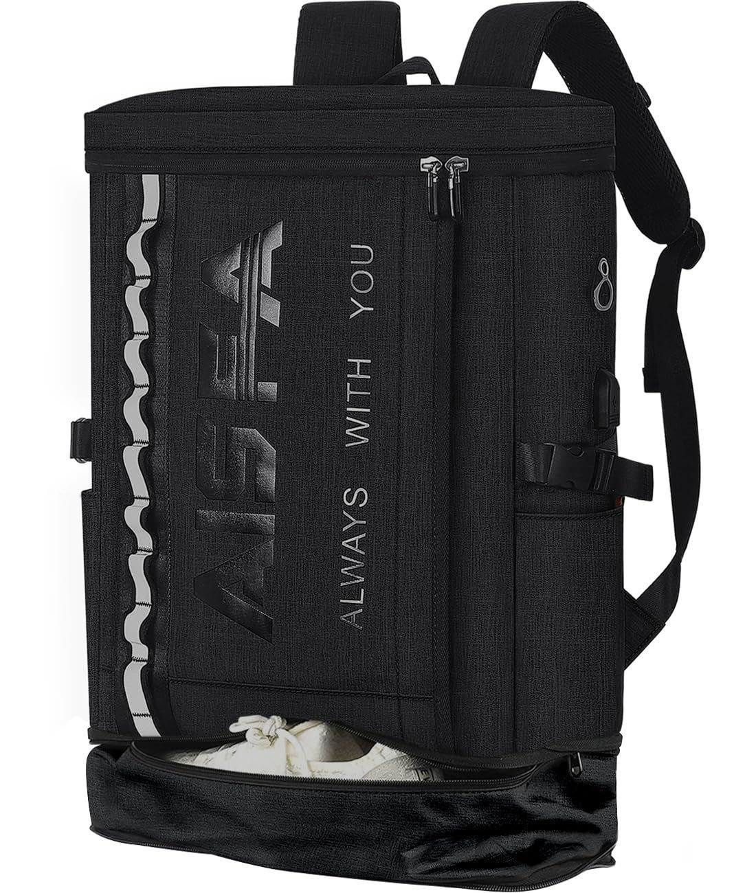 靴|弁当収納 通勤 アウトドア旅行防災 30L USB充電ポート付き ラップトップバック ビジネス PC 防水17インチ バックパック スクエア リュックサック メンズ リュック AISFA