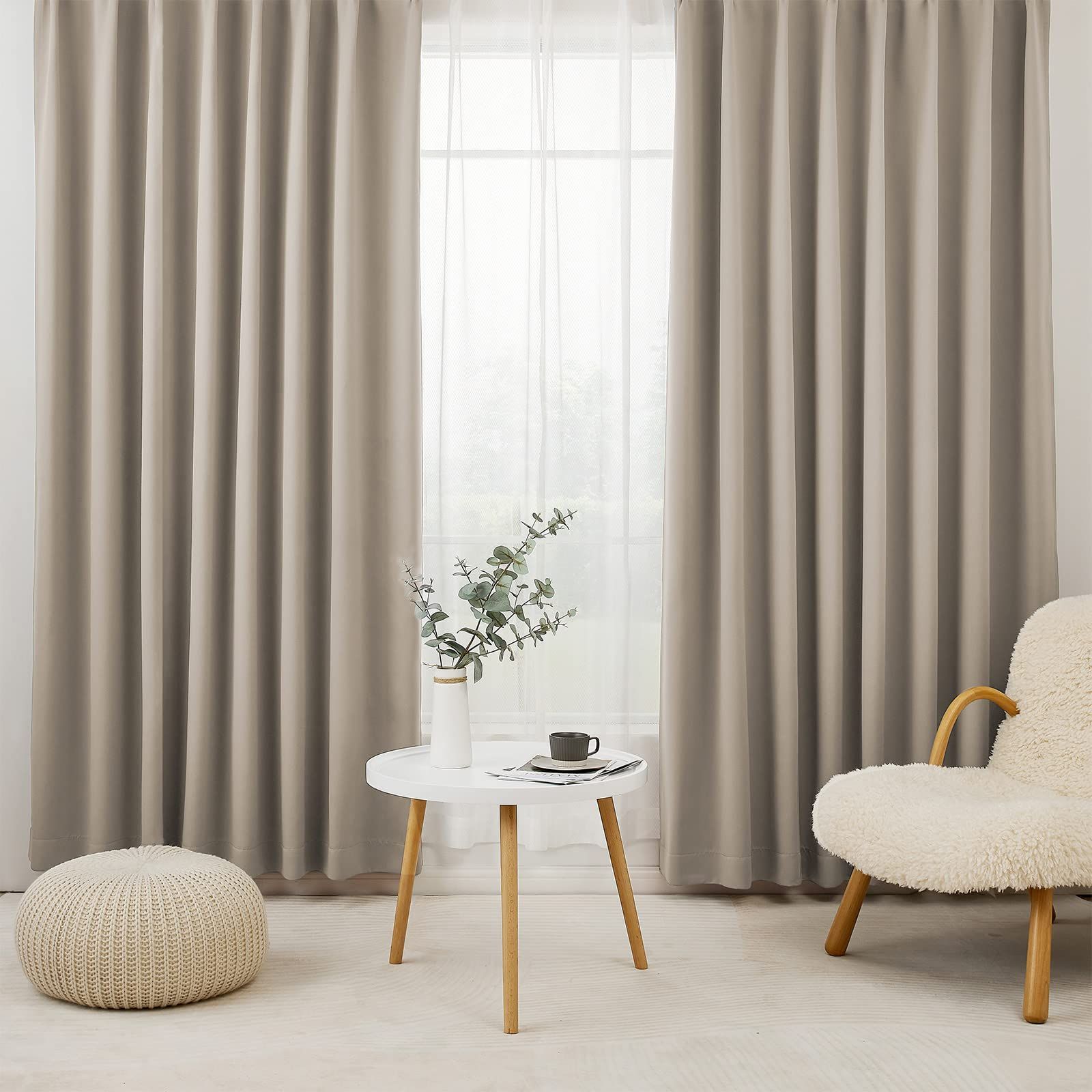 カーキ_幅100cm×丈178cm-カーテン2枚 レース2枚 Hansleep カーテン 1級遮光 4枚セット 幅100cm丈178cm カーキ 断熱 防寒 防音 省エネ 厚手 無地 おしゃれ 洗える リビング用 (カーテン2枚・レース2枚)