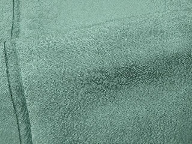 平和屋着物○上質な色無地 草花地紋 山葵色 ロング丈 正絹 逸品