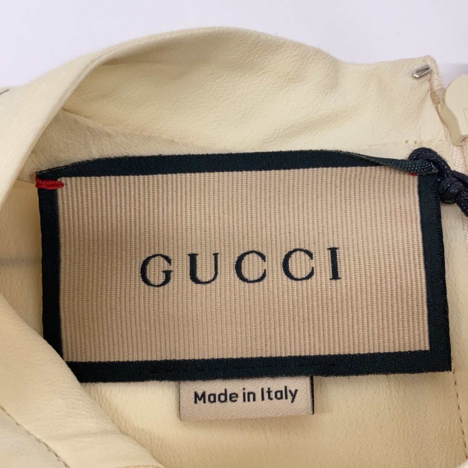 GUCCI グッチ 654450 21 SS ベージュ コットンリネン ヨット柄ボウタイプリーツワンピース 38