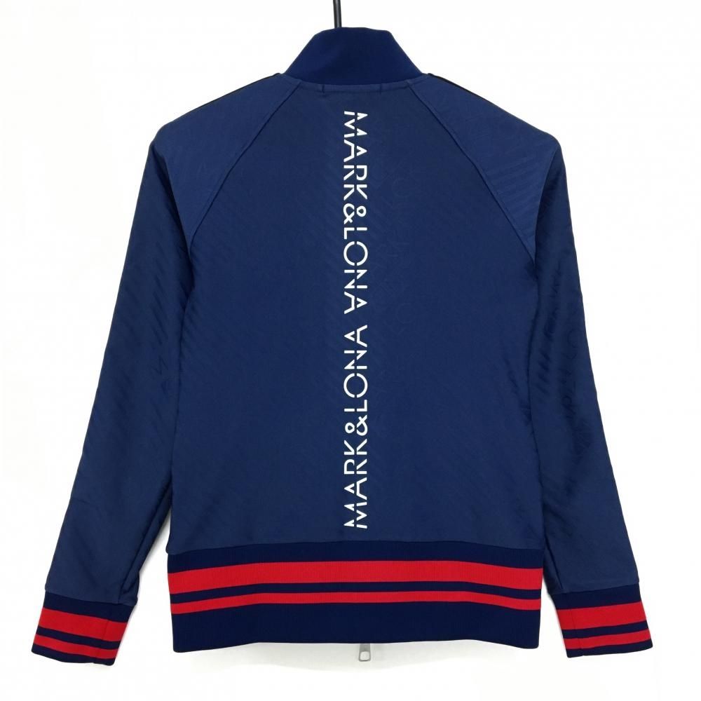 超 マークアンドロナ ブルゾン ネイビー×レッド 斜めロゴ総柄地模様 バックロゴ レディース 36 S ゴルフウェア MARK＆LONA