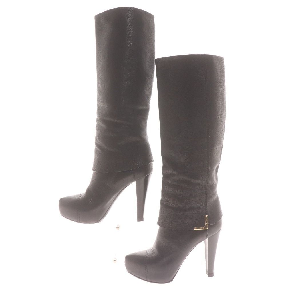 ルイヴィトン ロングブーツ ハイヒール BL0131 革靴 レザー ロゴ イタリア製 レディース 35 1 2 23.0cm相当 ブラック 袋付き