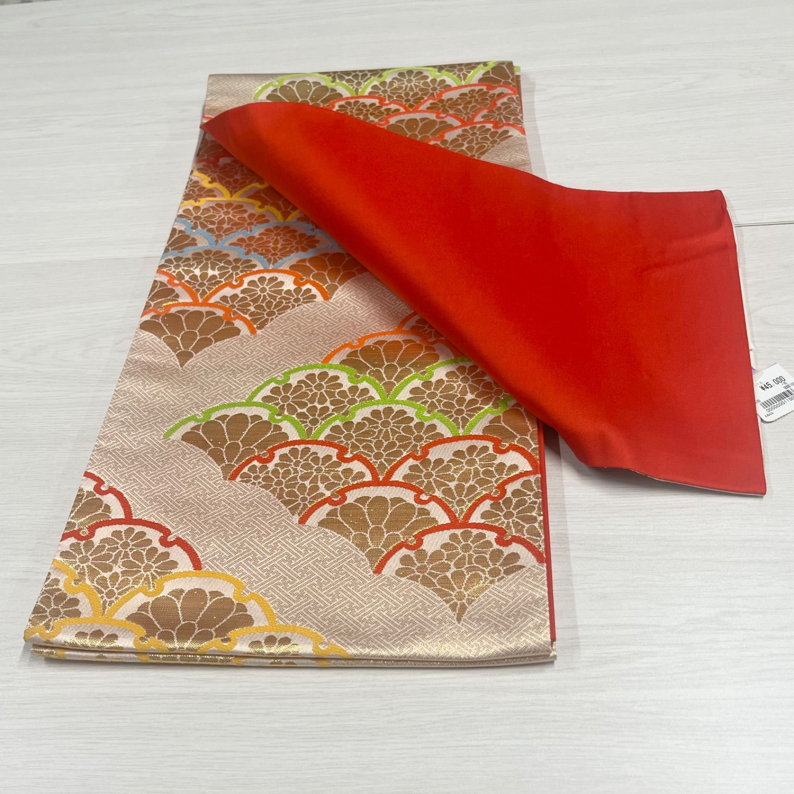 素晴らしい 子ども 袋帯 帯 七五三 七歳 子供用 白 赤 扇 期間限定割引40%！