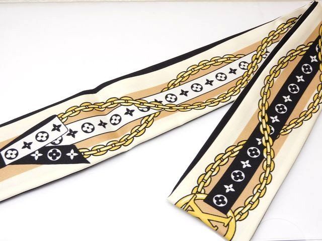 美品 ヴィトン M96176 バンドーBB・LV ボウ □ リボンスカーフ シルク