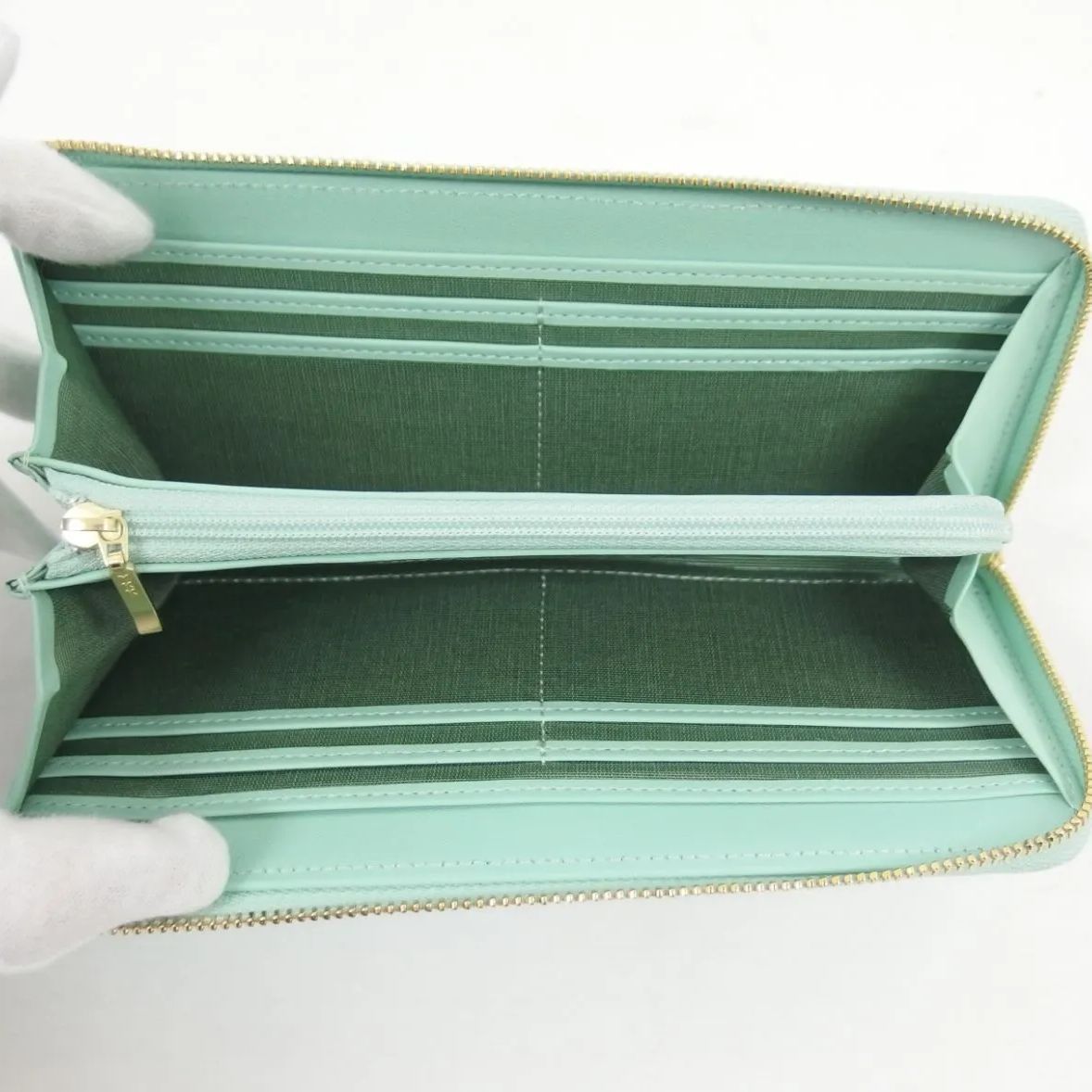 【美品】LANVIN en Bleu ミントグリーン 長財布 ランバン オンブルー 財布 レディース Lファスナー 長財布