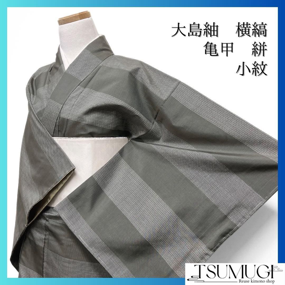 小紋　紬　抽象模様　絣　着物　083w d 小紋紬抽象模様絣着物083w d