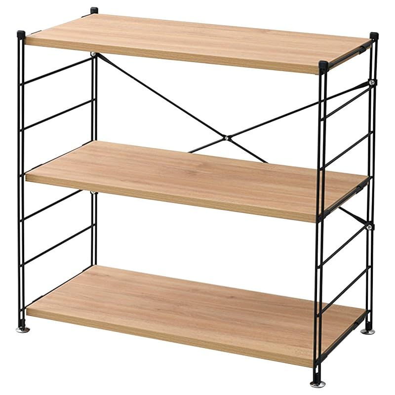 山善 YAMAZEN ラック オープンシェルフ 幅85.5×奥行41.5×高さ85cm 3段 連結 簡単高さ調節 耐荷重約25kg 棚板1枚あたり 組立品 オークサンドブラック MWS-80843 OAK SBK 1