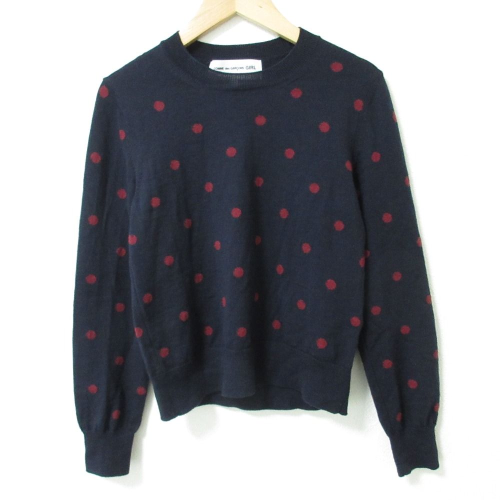 良品 COMME des GARCONS GIRL コムデギャルソンガール ドットジャガード 長袖 ニット プルオーバー セーター NR-N011 XS ネイビー レディース 古着 中古 良品 COMME des GARCONS GIRL コムデギャルソンガール ドット