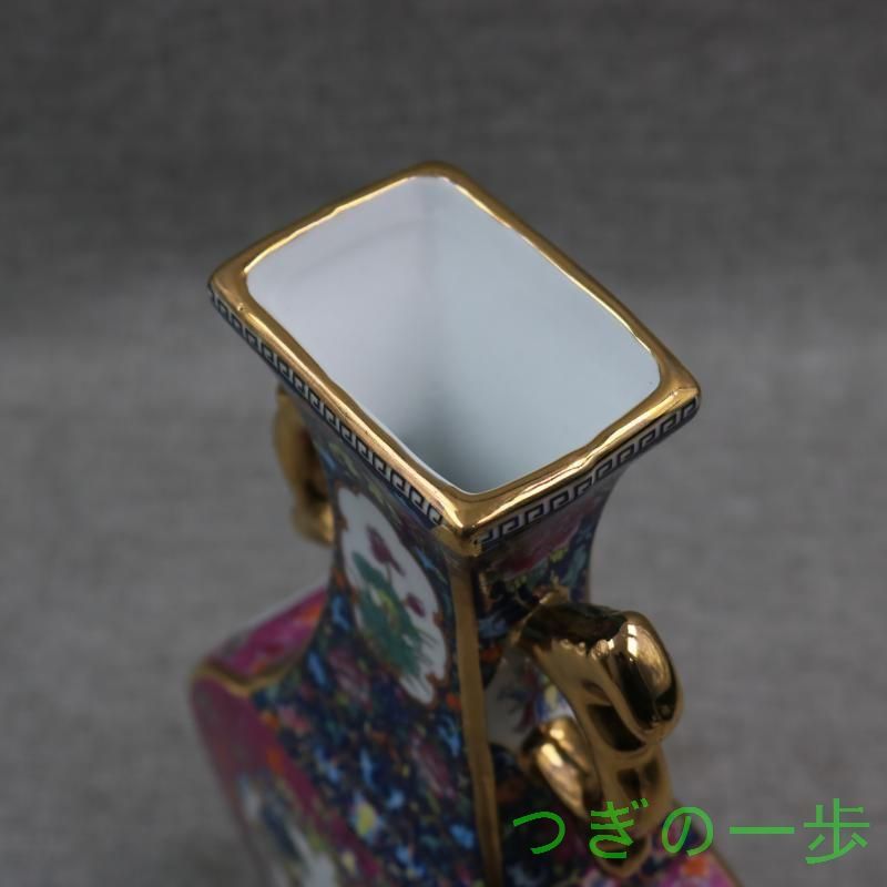 瑯彩蒔金飄花嬰戯扁瓶 景徳鎮 陶磁器 装飾品 現代工芸品 美術品