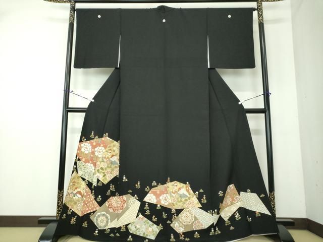 平和屋着物▽豪華黒留袖 単衣 駒刺繍 鳳凰花文 金彩 正絹 DAAQ4544psm