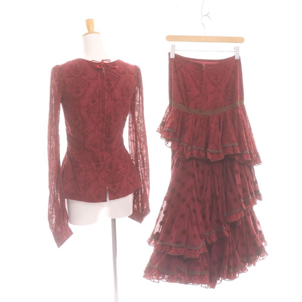 ソニアジョーンズ フラメンコ 衣装 4点セット トップス ファルダ スカート シージョ ベルト 濃赤 レッド