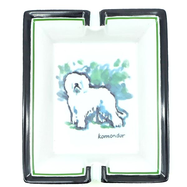 エルメス HERMES 雑貨 アッシュトレイ 灰皿 コモンドール 陶磁器 ホワイト×グリーン イヌ 小物入れ  【箱】【中古】