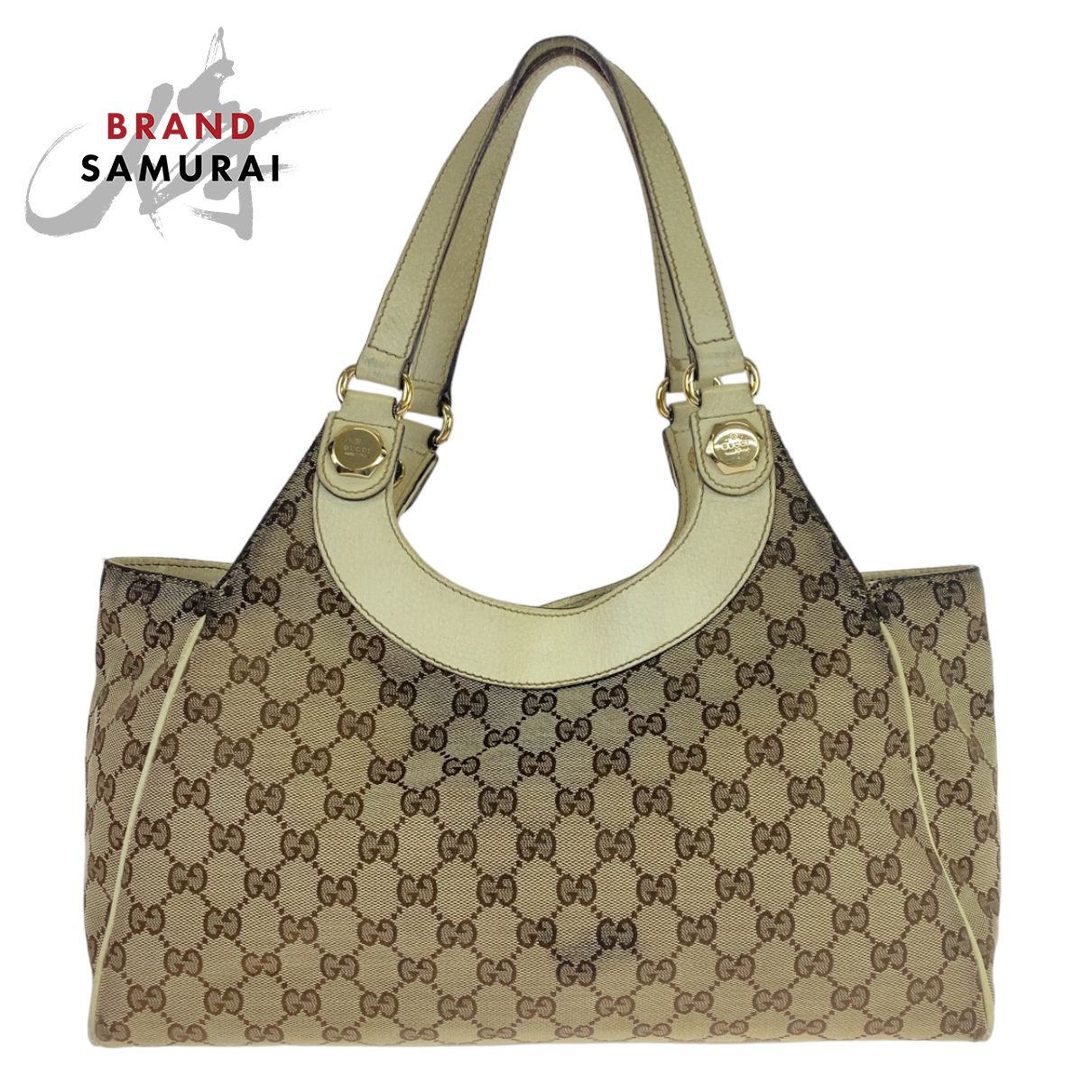 GUCCI グッチ ベージュ ホワイト 白 ゴールド金具 GGキャンバス/レザー