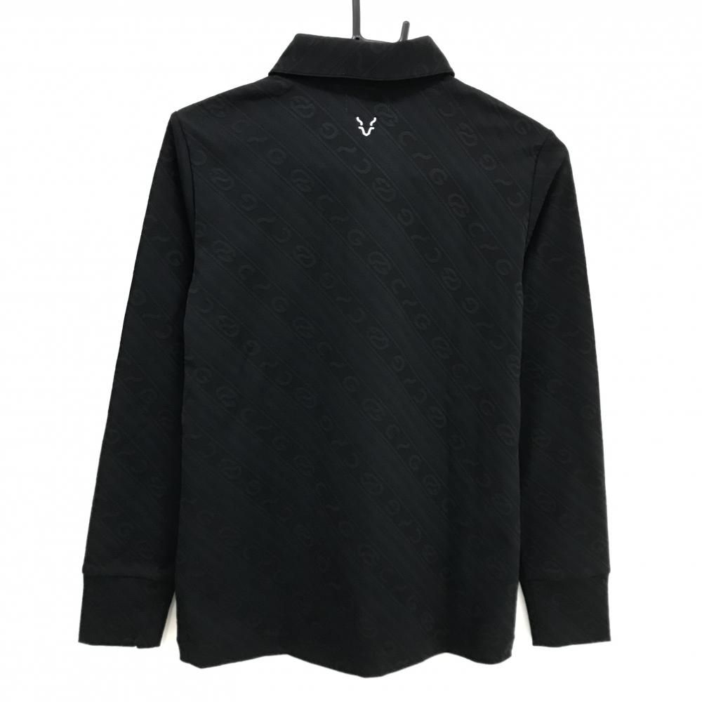 CPG 長袖ポロシャツ 黒 ロゴ地模様 斜めストライプ調 ヒツジワッペン レディース 3 L ゴルフウェア 2025年モデル CPG