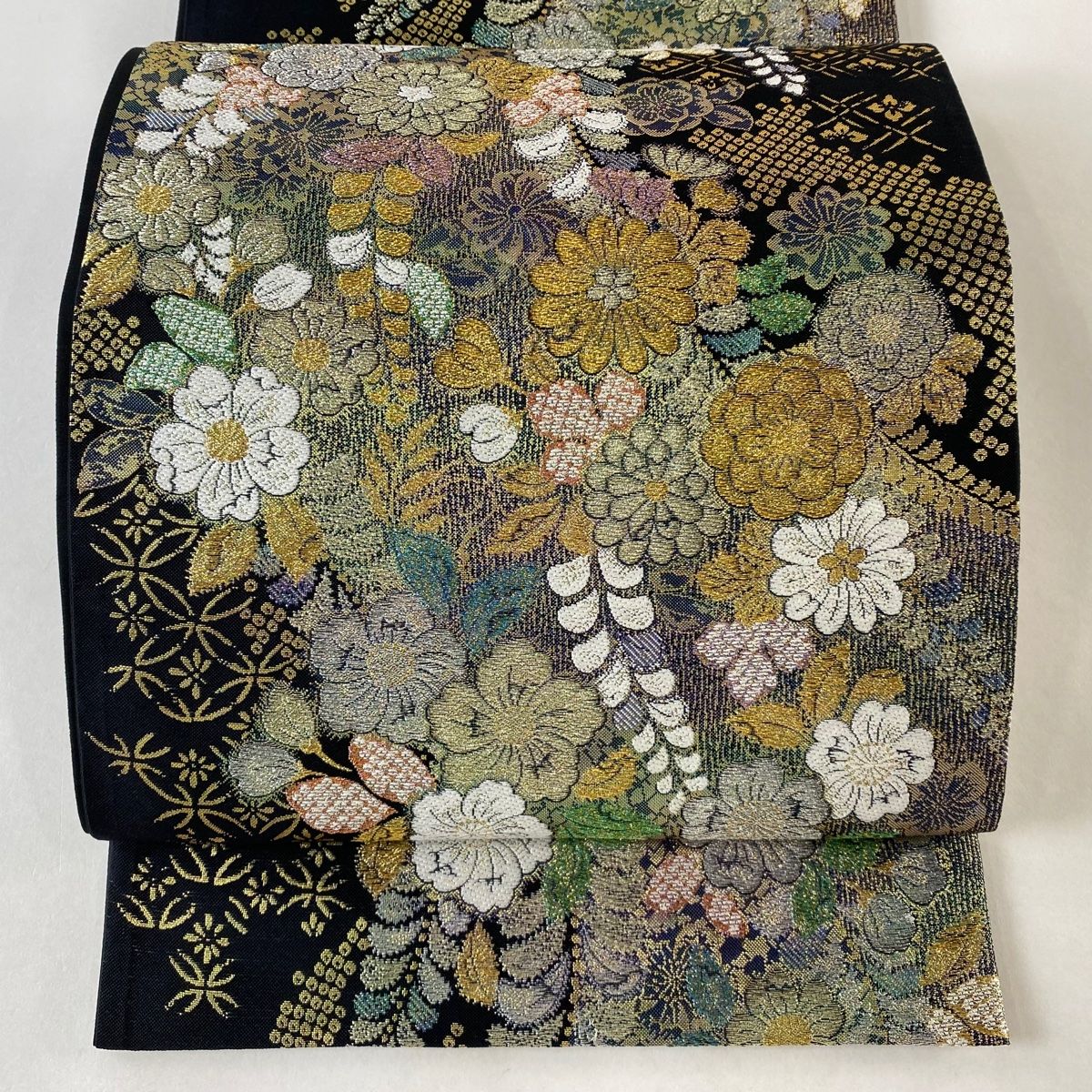 袋帯 美品 秀品 辻が花柄 金銀糸 箔 黒 六通 正絹 【中古