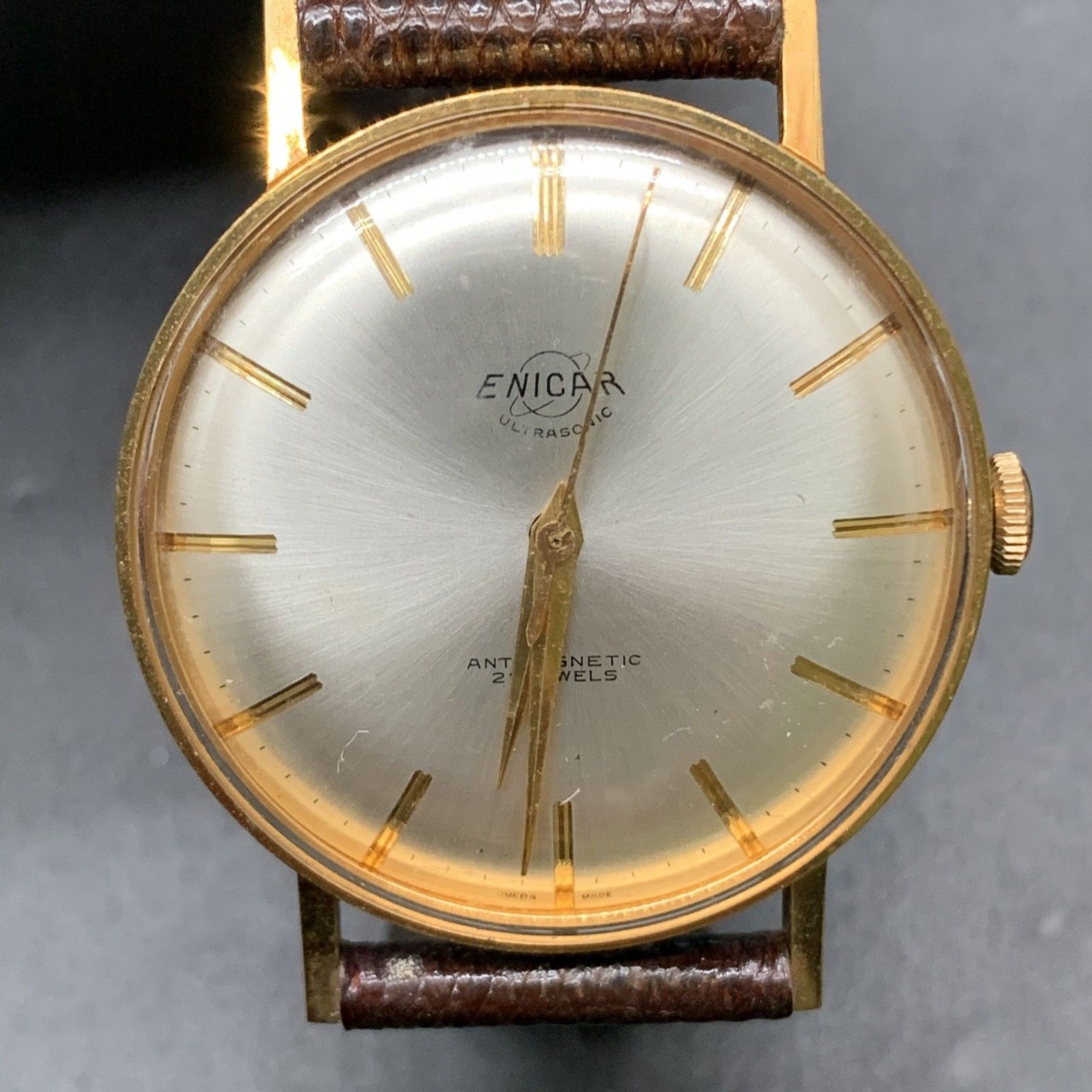 P433 可動 ENICAR エニカ ウルトラソニック ラウンド メンズ 腕時計 手巻き ENICAR ヴィンテージ