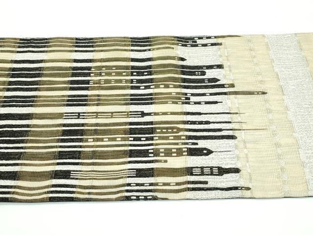 平和屋本店■極上　太鼓柄袋帯　織間道　摩天楼　ビル　風景文　金糸　逸品　CZAA2322s5 平和屋本店□極上 太鼓柄袋帯 織間道 摩天楼 ビル 風景文 金糸 逸品