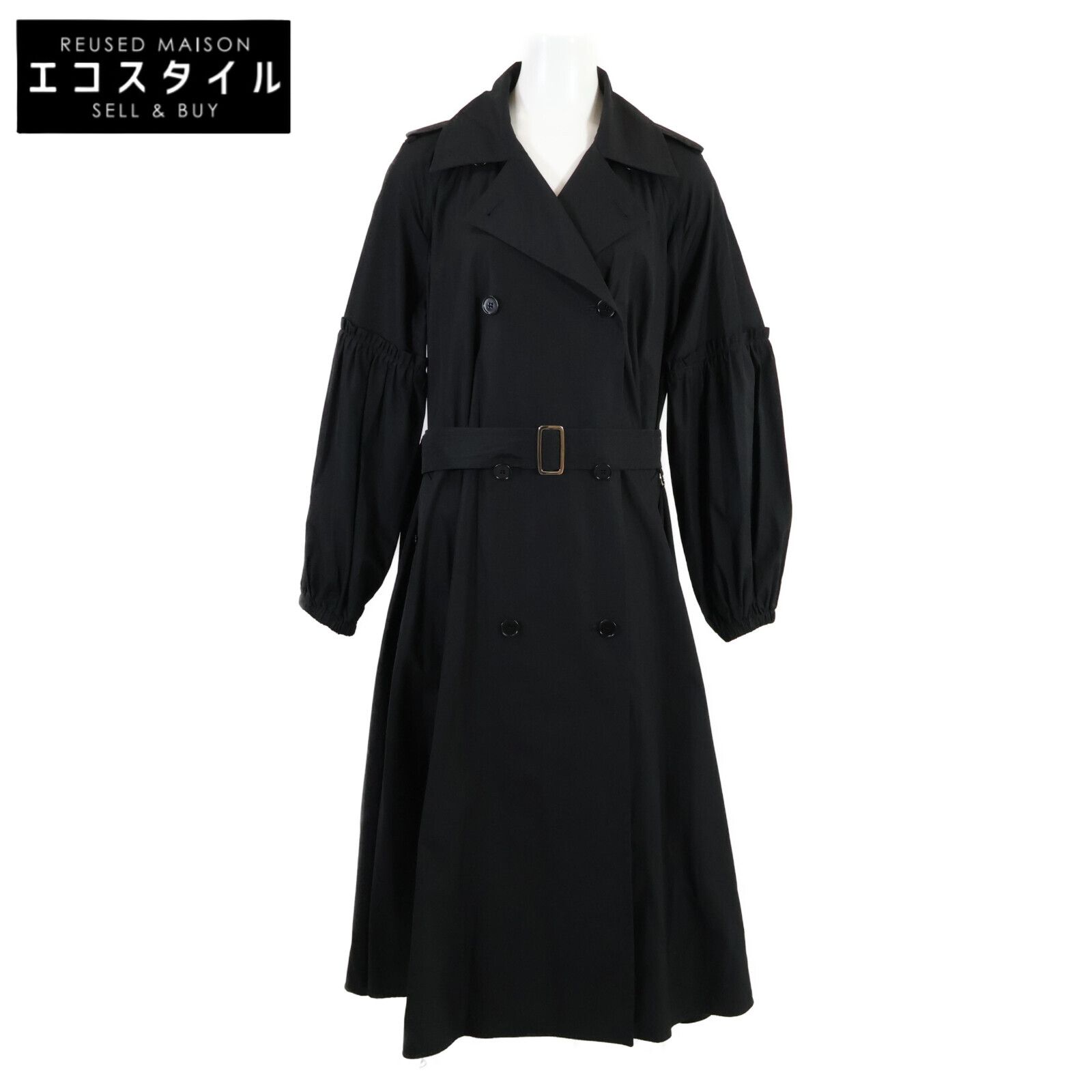 Max Mara マックスマーラ 112102126 20年製 ブラック トレンチコート ポプリン生地 ボリュームスリーブ 42