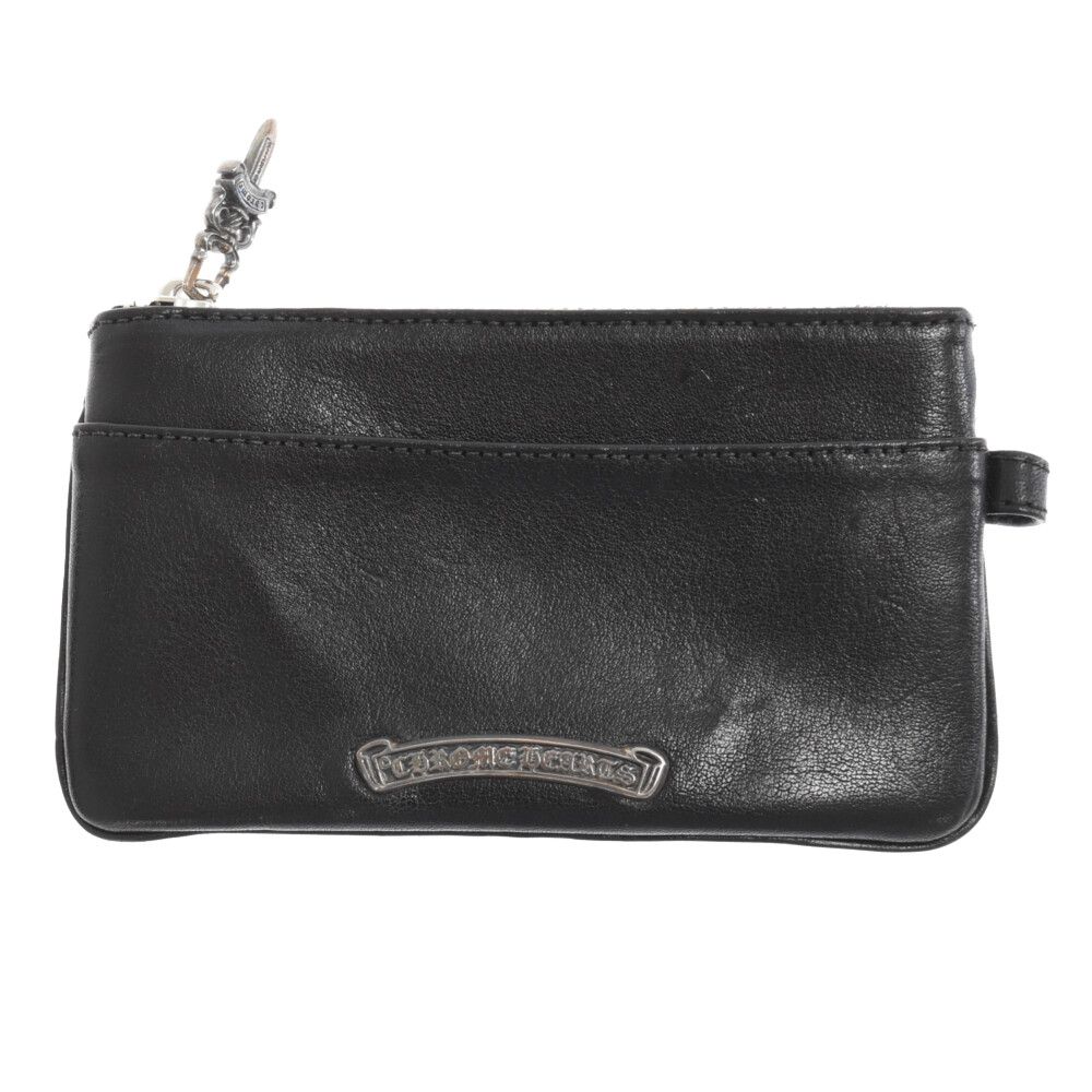 CHROME HEARTS (クロムハーツ) ZPR CHG WRISTLET SML/ジッパーチェンジパース  ストラップ付クロスパッチダガージップレザーコインケース ブラック