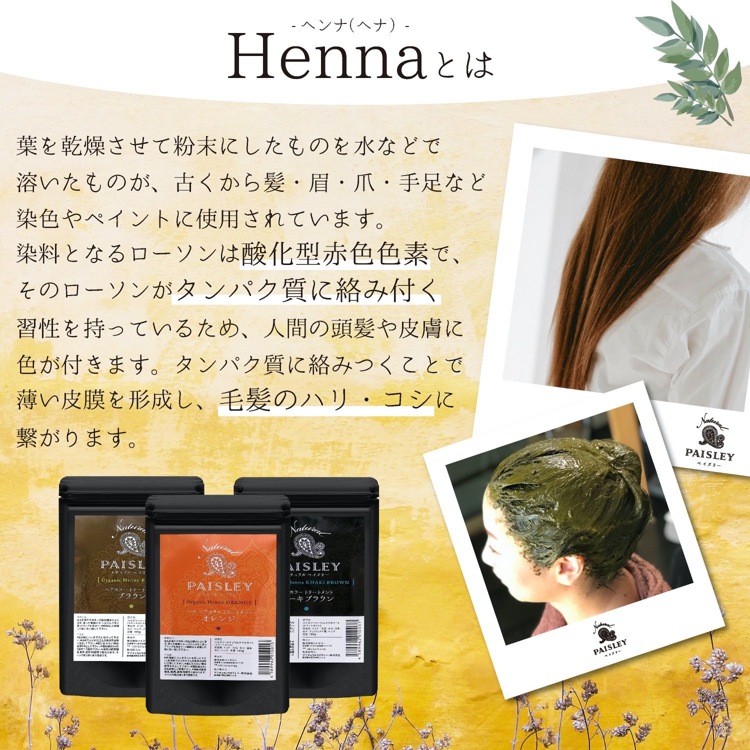 オーガニックヘナ【最高AAAランク高品質ヘナ】ペイズリーオレンジ